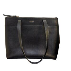 Kate Spade New York Black Leather Tote Bag With Zip Closure